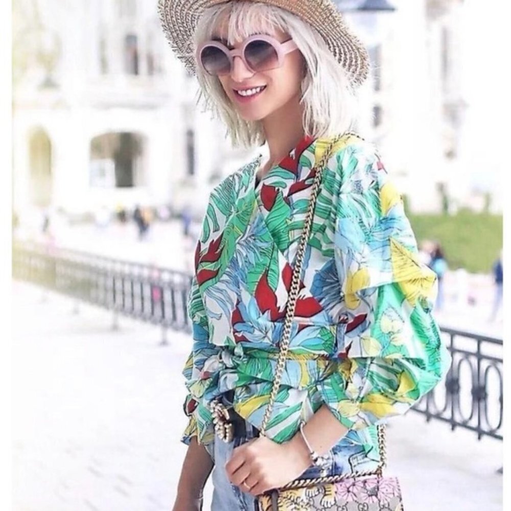 NWT ZARA Tropical Print New Wrap Poplin Blouse